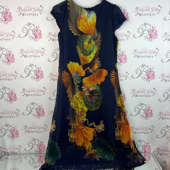 Mulberry dress peacock style boho feathers unique Navy Blue Garment - Picture 2 of 9